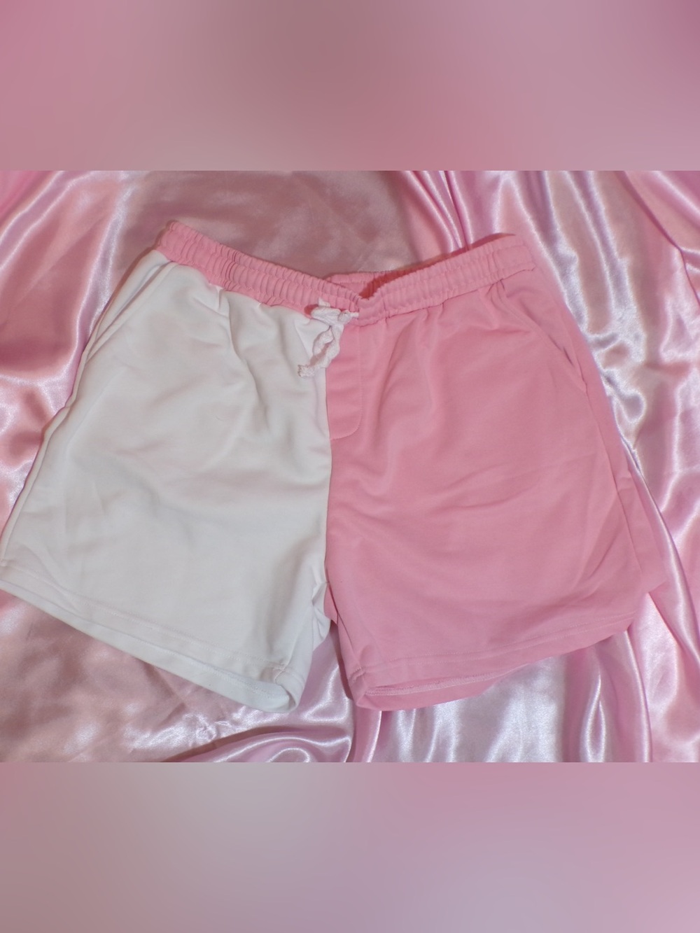 Pink & white split colored men’s swim trunks
